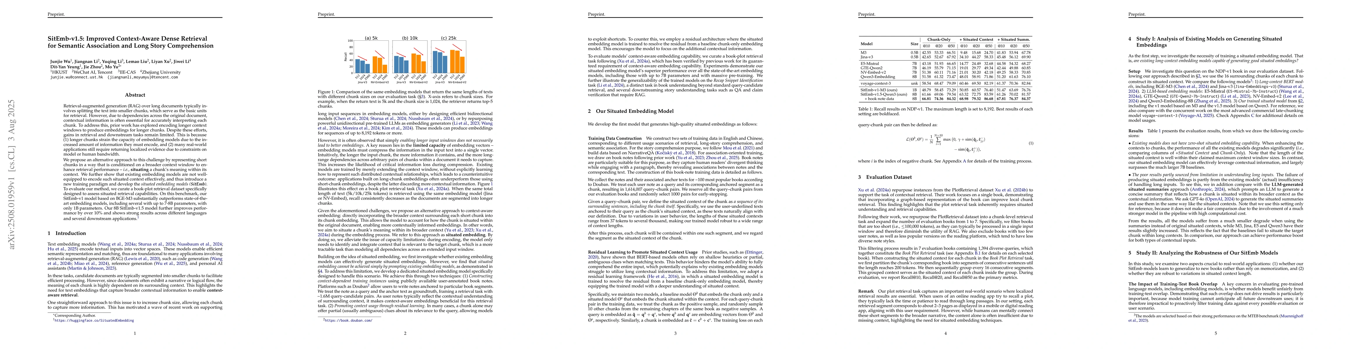 Thumbnail for SitEmb-v1.5: Improved Context-Aware Dense Retrieval for Semantic
  Association and Long Story Comprehension
