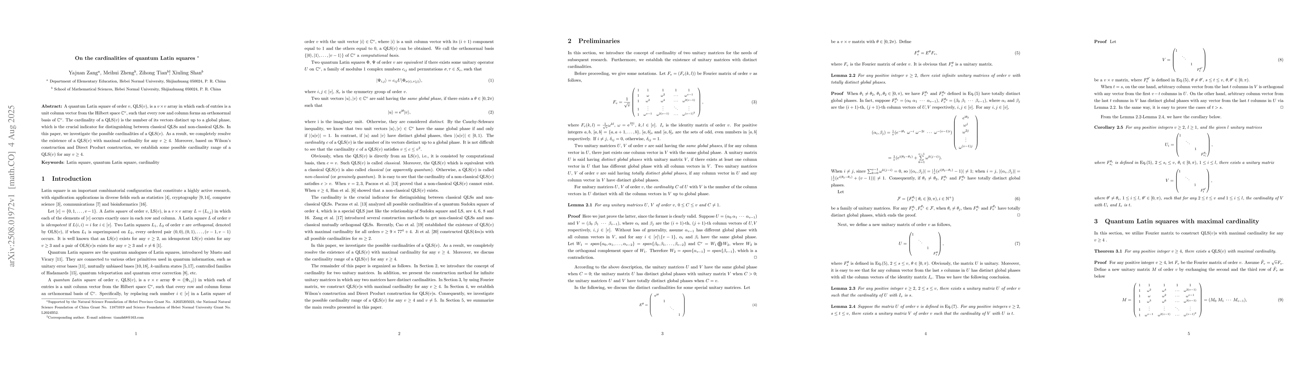 Thumbnail for On the cardinalities of quantum Latin squares