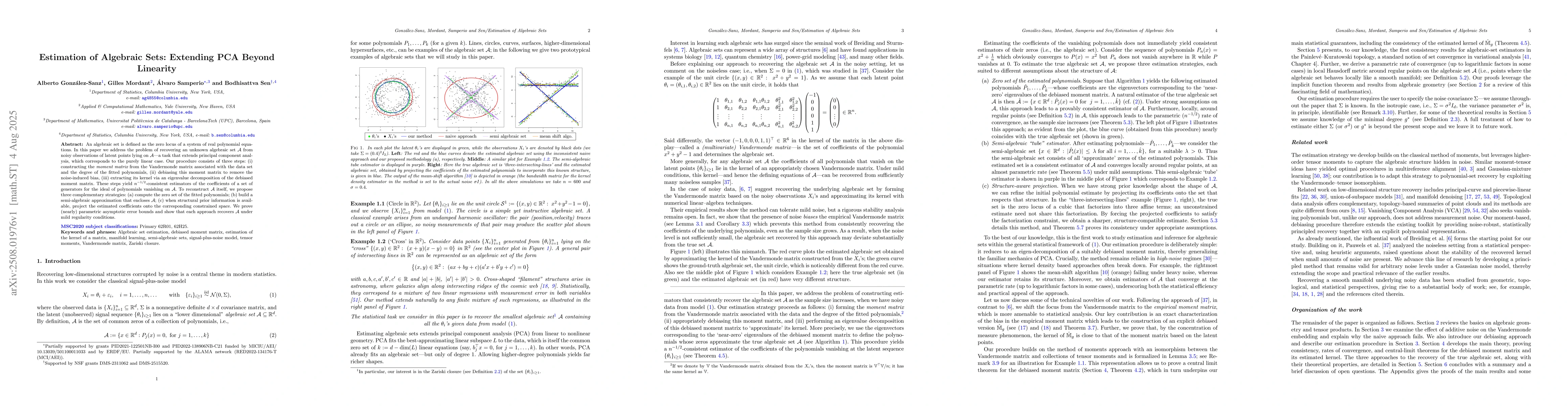 Thumbnail for Estimation of Algebraic Sets: Extending PCA Beyond Linearity