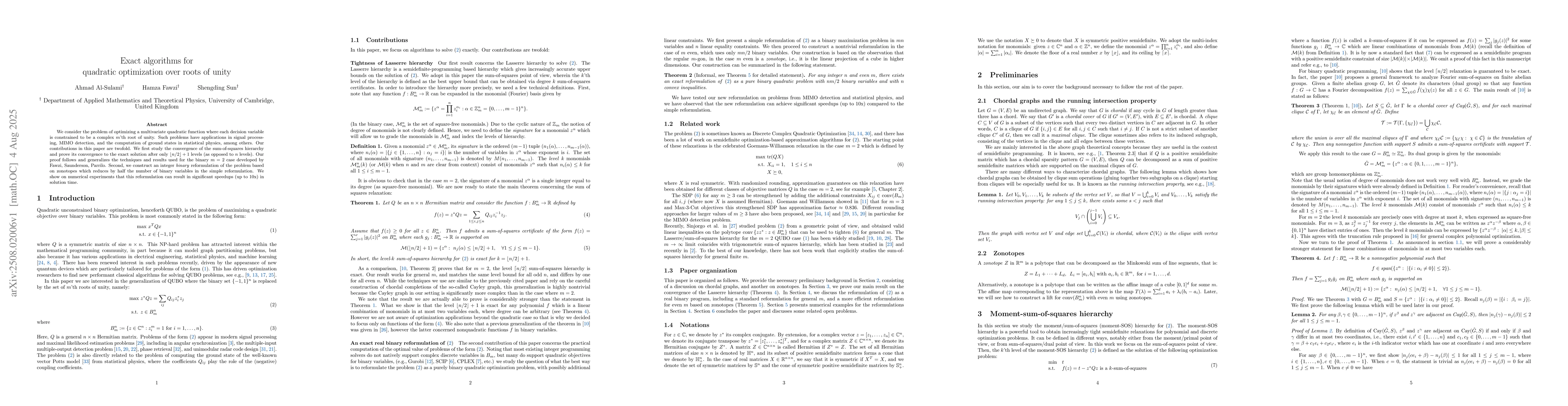 Thumbnail for Exact algorithms for quadratic optimization over roots of unity
