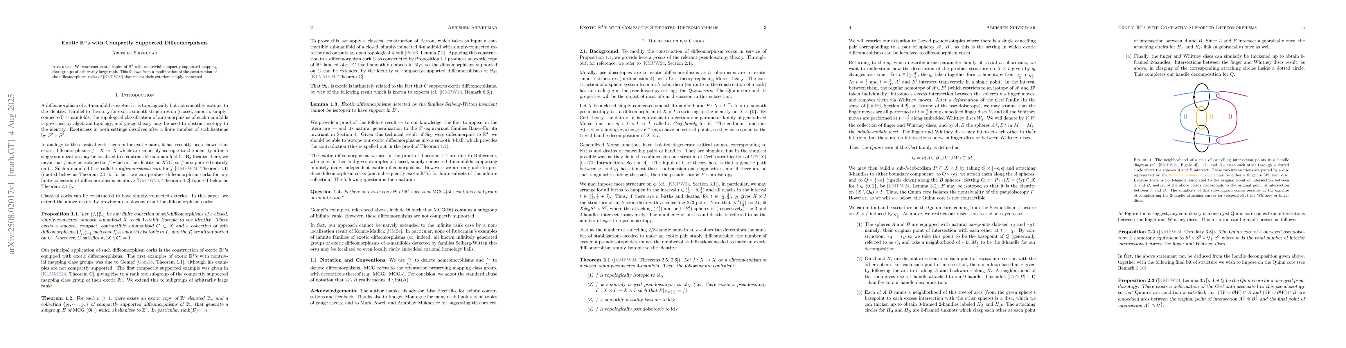 Thumbnail for Exotic $\mathbb{R}^4$'s with Compactly Supported Diffeomorphisms