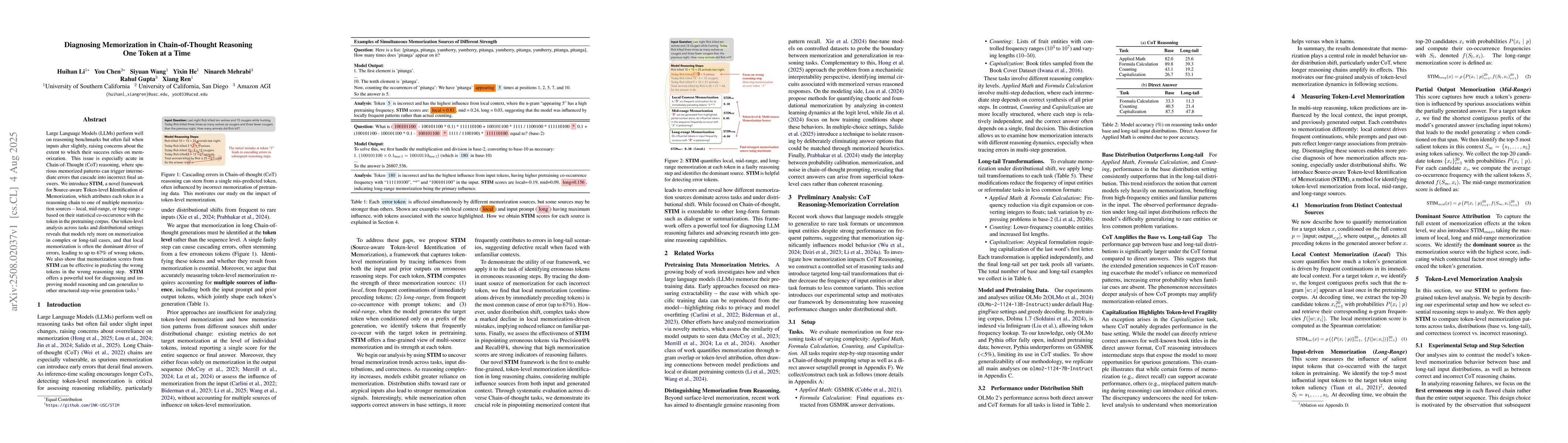 Thumbnail for Diagnosing Memorization in Chain-of-Thought Reasoning, One Token at a
  Time