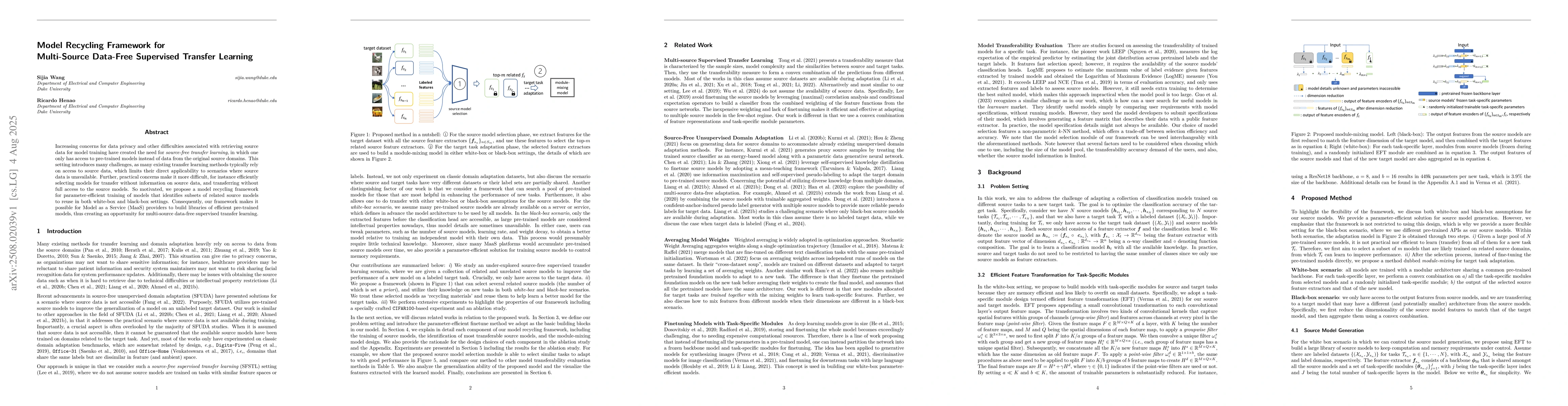 Thumbnail for Model Recycling Framework for Multi-Source Data-Free Supervised Transfer
  Learning