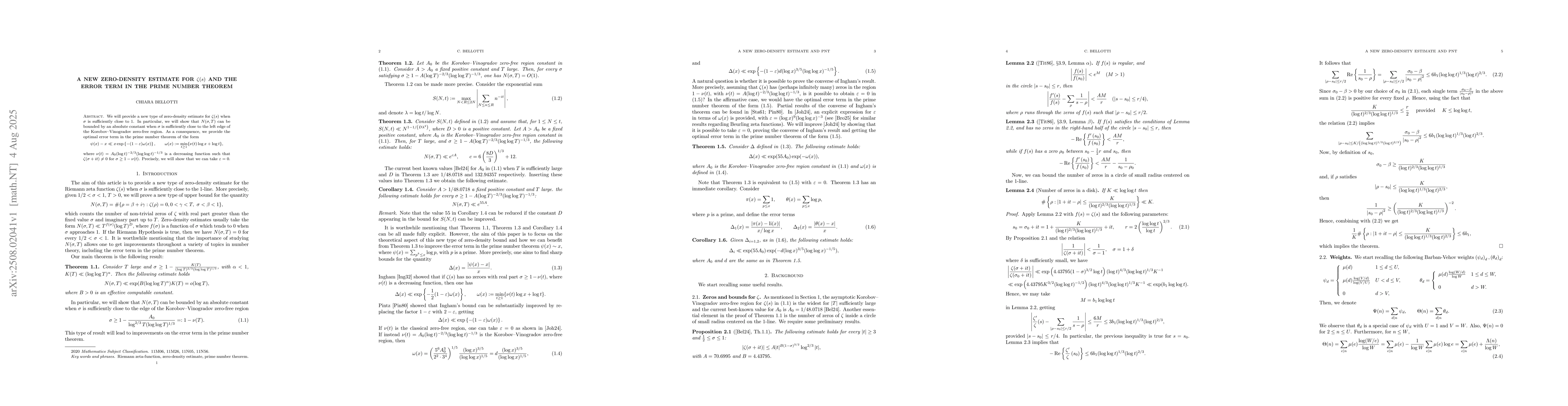 Thumbnail for A new zero-density estimate for $ζ(s)$ and the error term in the
  Prime Number Theorem