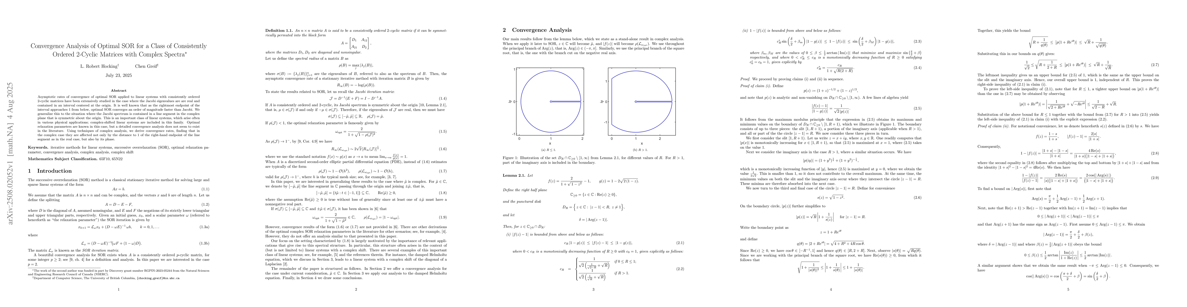 Thumbnail for Convergence Analysis of Optimal SOR for a Class of Consistently Ordered
  2-Cyclic Matrices with Complex Spectra