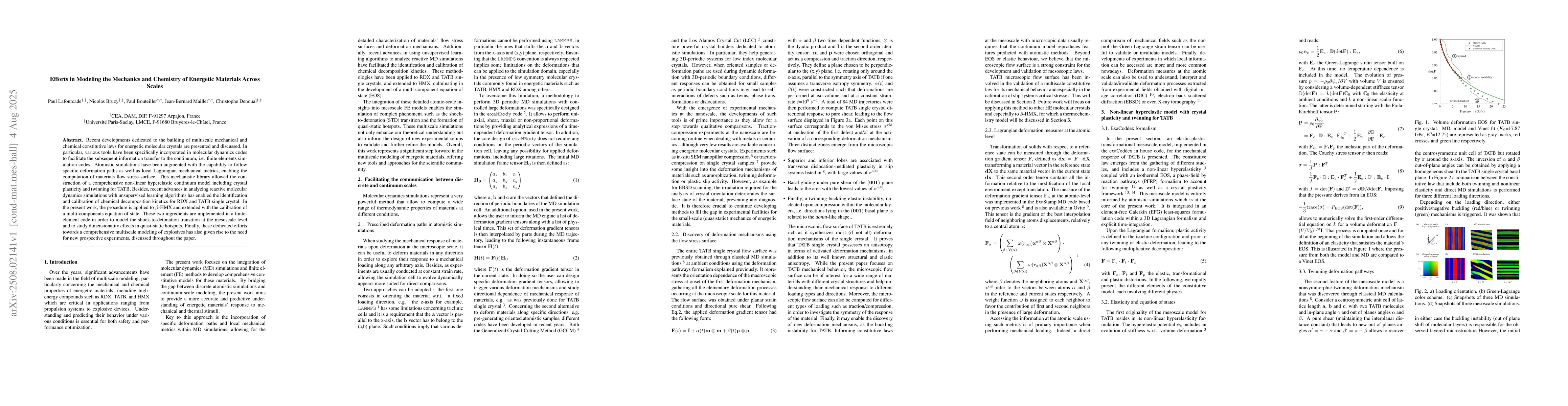Thumbnail for Efforts in Modeling the Mechanics and Chemistry of Energetic Materials
  Across Scales