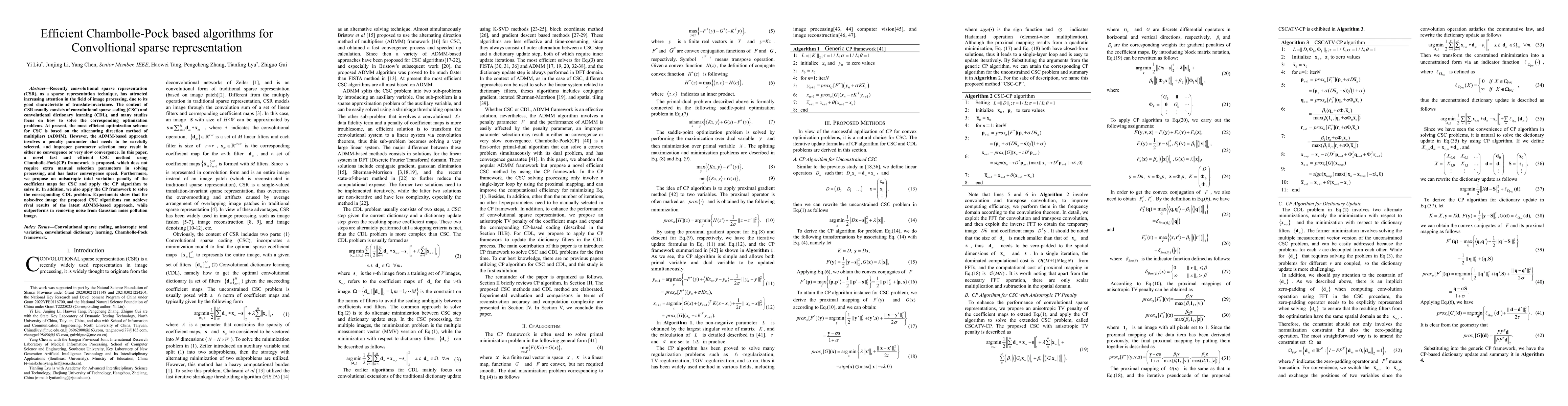 Thumbnail for Efficient Chambolle-Pock based algorithms for Convoltional sparse
  representation