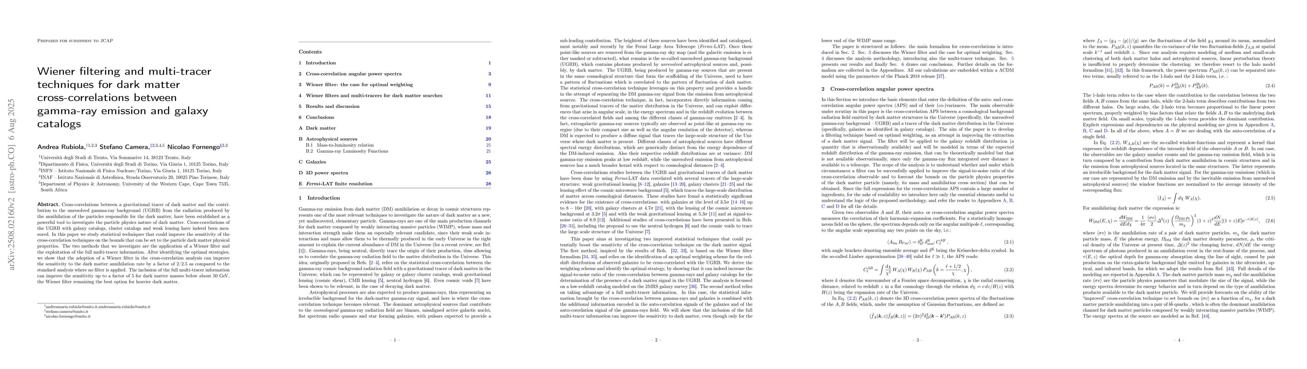 Thumbnail for Wiener filtering and multi-tracer techniques for dark matter
  cross-correlations between gamma-ray emission and galaxy catalogs
