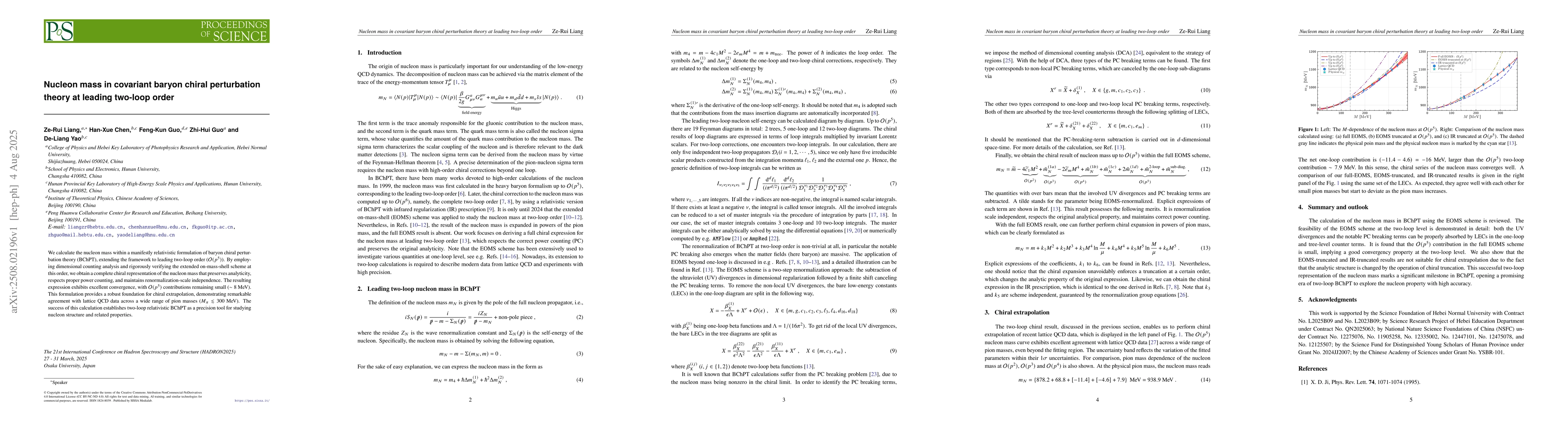 Thumbnail for Nucleon mass in covariant baryon chiral perturbation theory at leading
  two-loop order