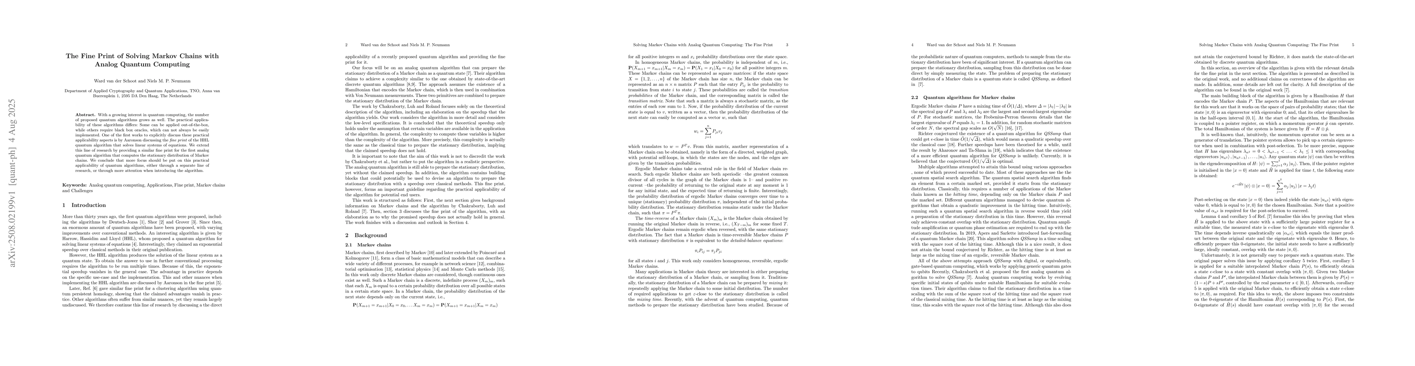 Thumbnail for Solving Markov Chains with Analog Quantum Computing: The Fine Print