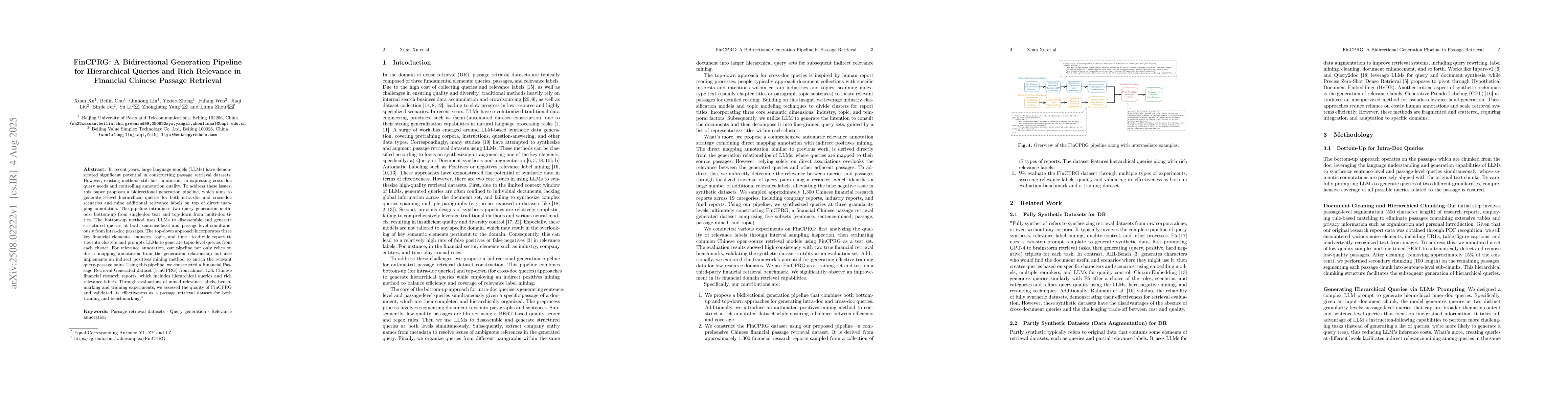 Thumbnail for FinCPRG: A Bidirectional Generation Pipeline for Hierarchical Queries
  and Rich Relevance in Financial Chinese Passage Retrieval