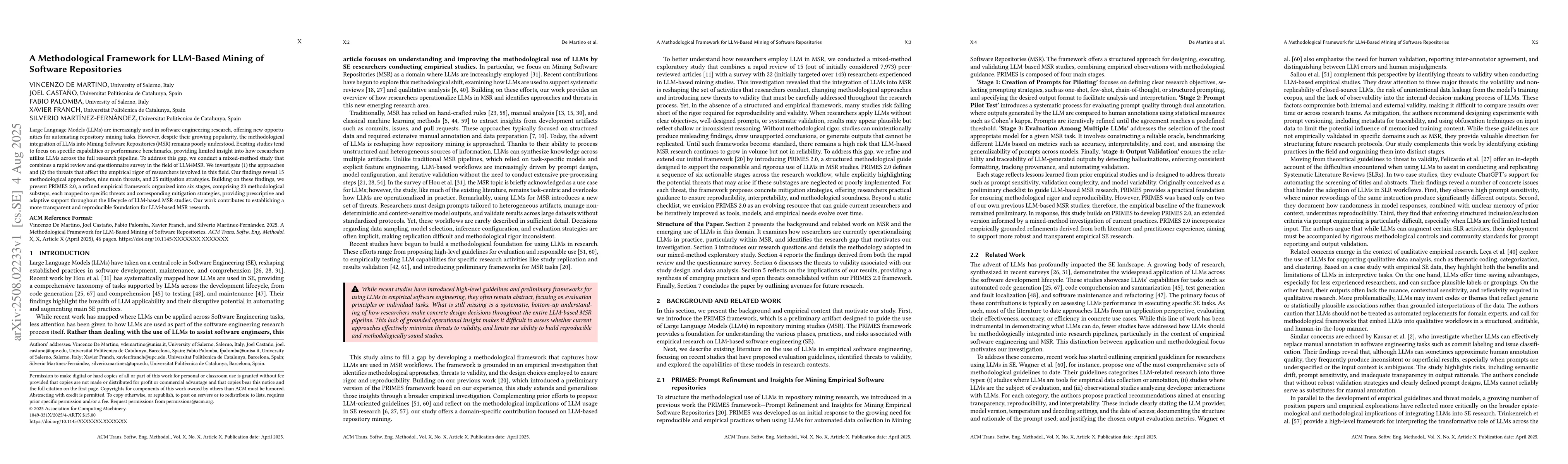 Thumbnail for A Methodological Framework for LLM-Based Mining of Software Repositories
