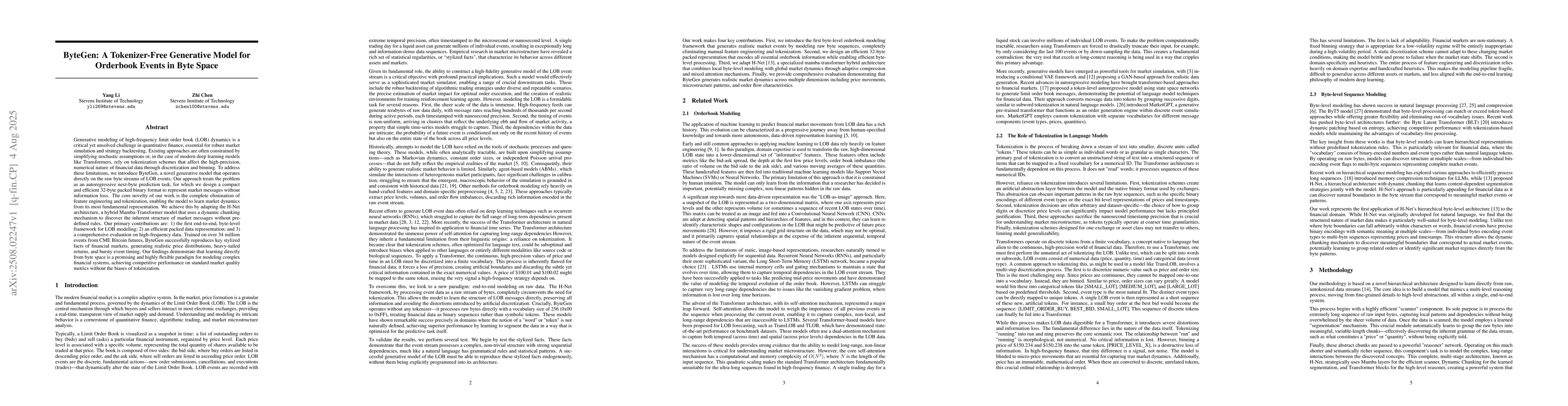 Thumbnail for ByteGen: A Tokenizer-Free Generative Model for Orderbook Events in Byte
  Space