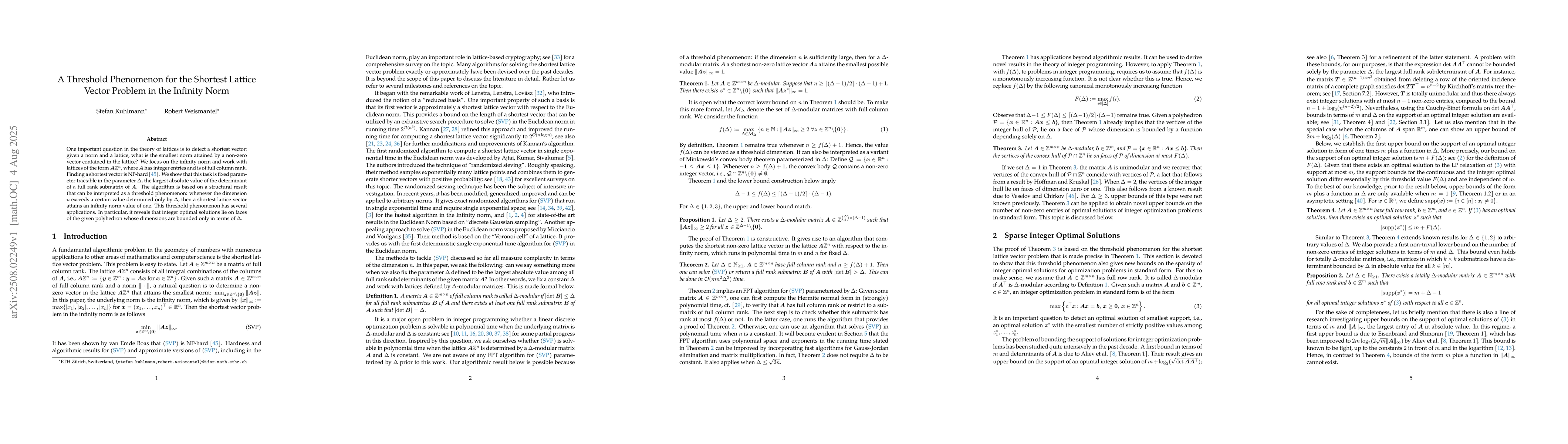 Thumbnail for A Threshold Phenomenon for the Shortest Lattice Vector Problem in the
  Infinity Norm