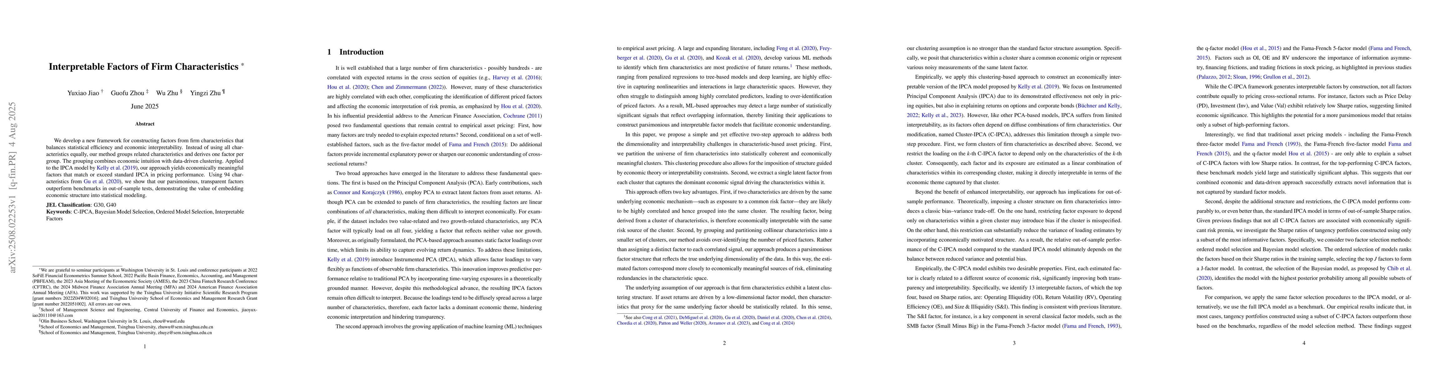 Thumbnail for Interpretable Factors of Firm Characteristics