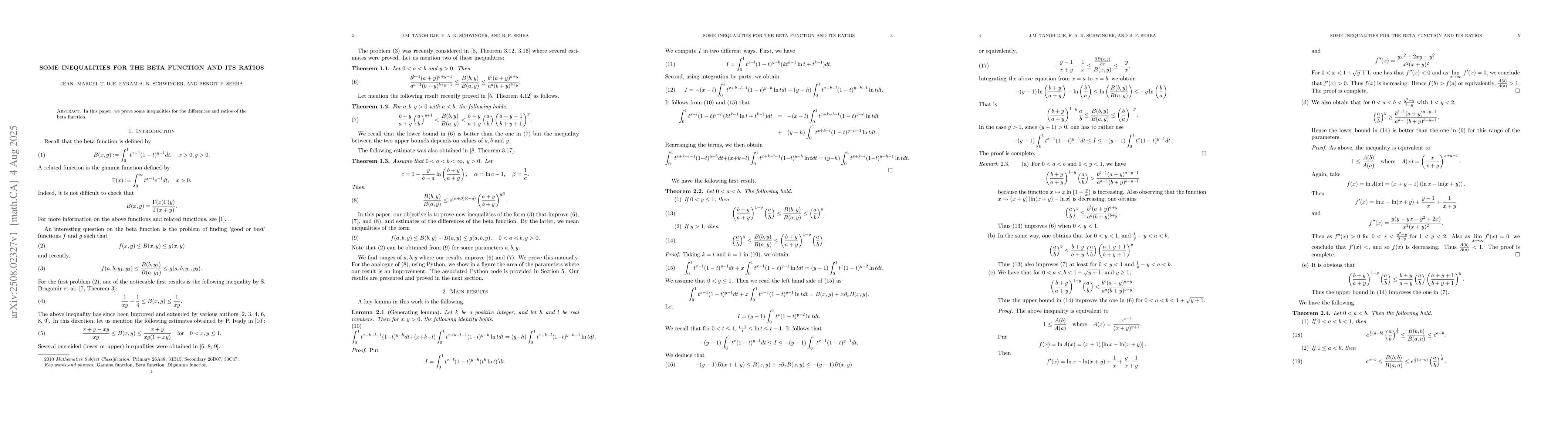 Thumbnail for Some inequalities for the beta function and its ratios