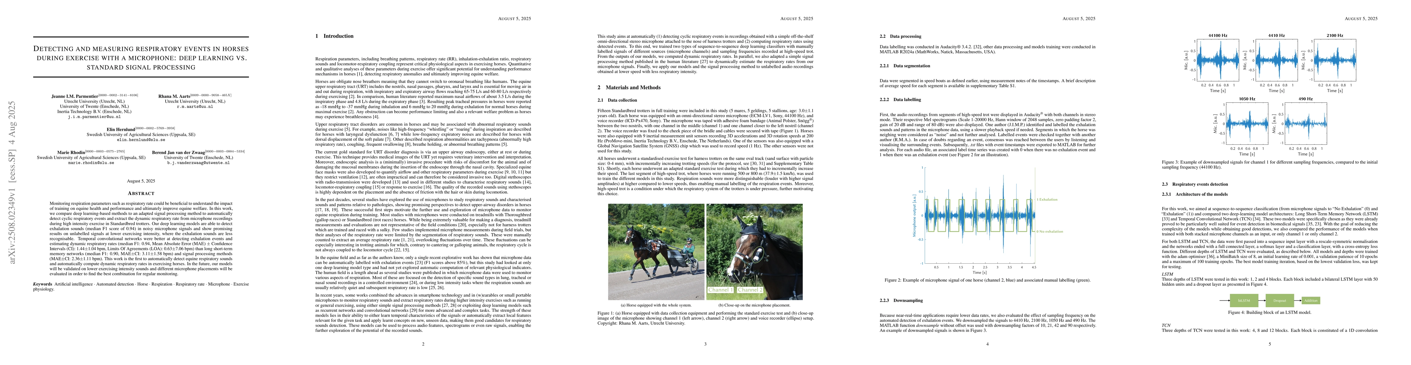 Thumbnail for Detecting and measuring respiratory events in horses during exercise
  with a microphone: deep learning vs. standard signal processing