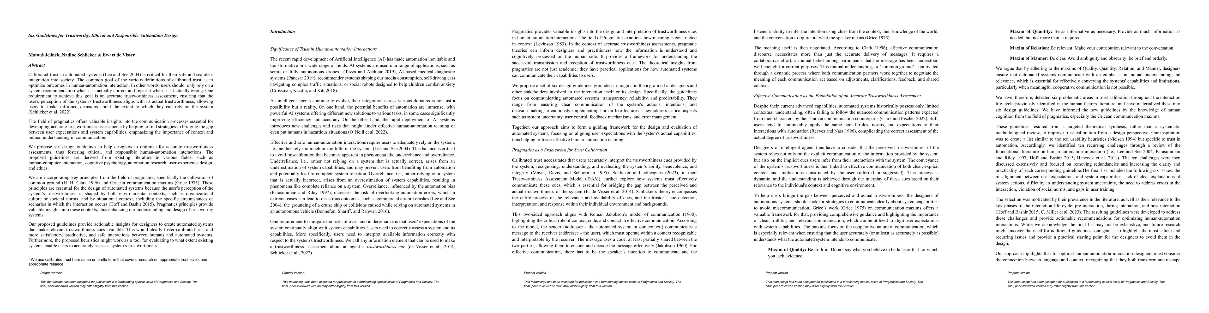 Thumbnail for Six Guidelines for Trustworthy, Ethical and Responsible Automation
  Design