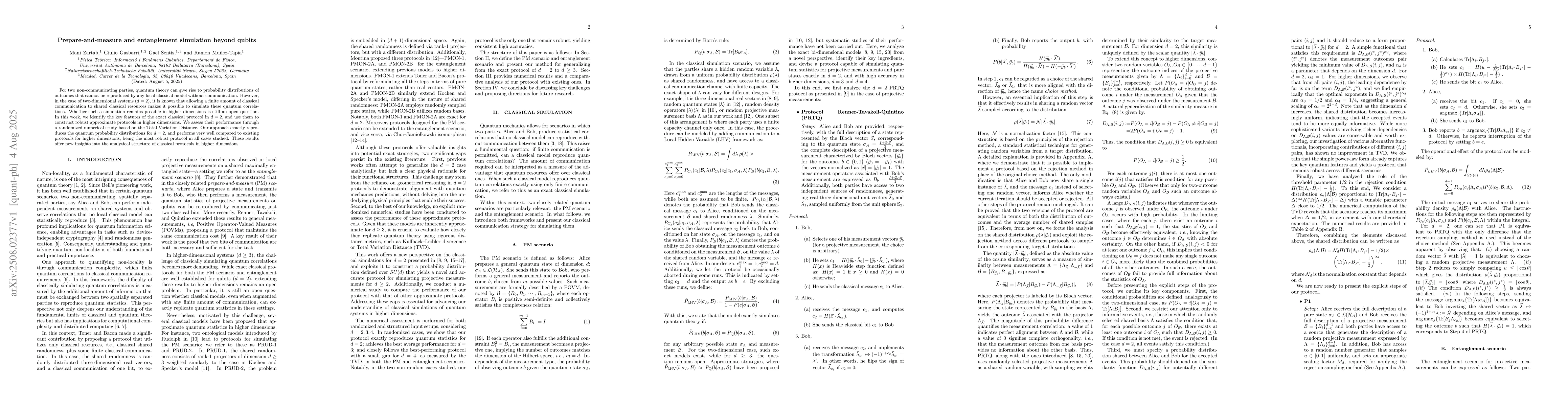 Thumbnail for Prepare-and-measure and entanglement simulation beyond qubits