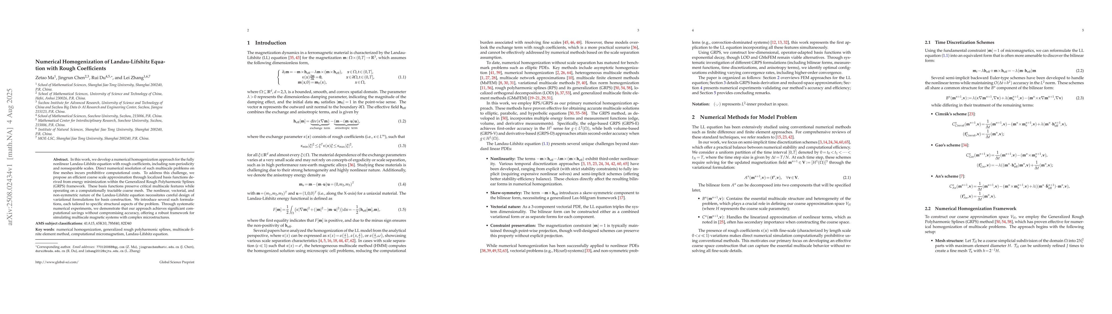 Thumbnail for Numerical Homogenization of Landau-Lifshitz Equation with Rough
  Coefficients