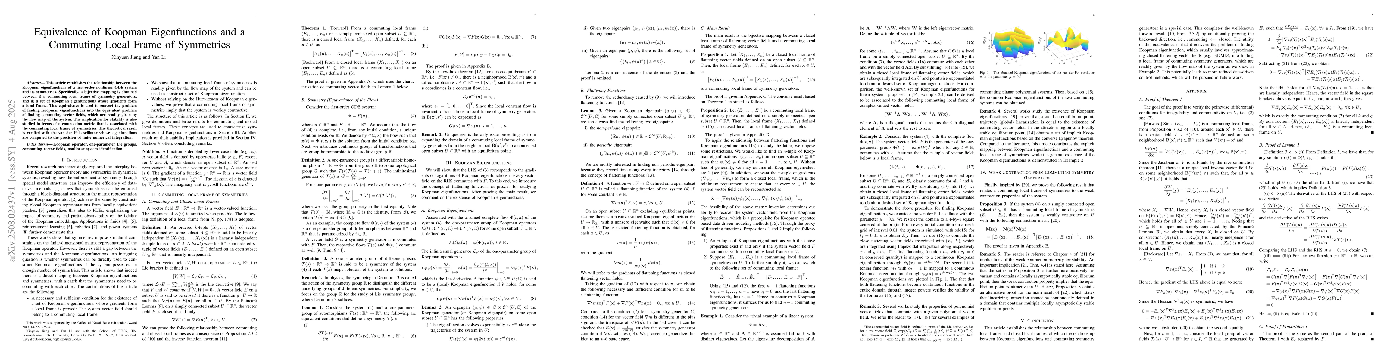 Thumbnail for Equivalence of Koopman Eigenfunctions and a Commuting Local Frame of
  Symmetries