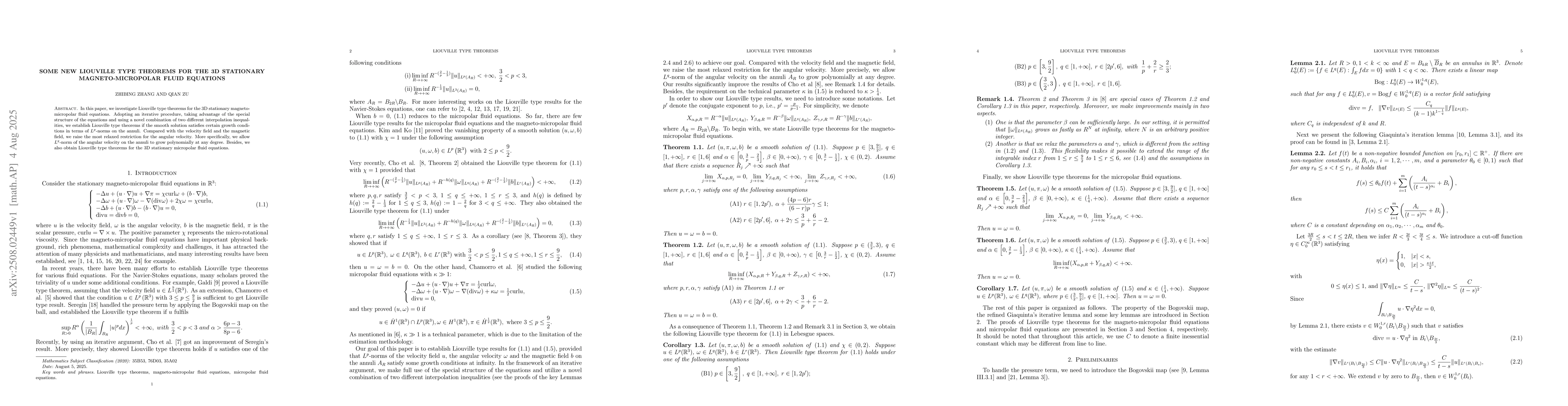 Thumbnail for Some new Liouville type theorems for the 3D stationary
  magneto-micropolar fluid equations