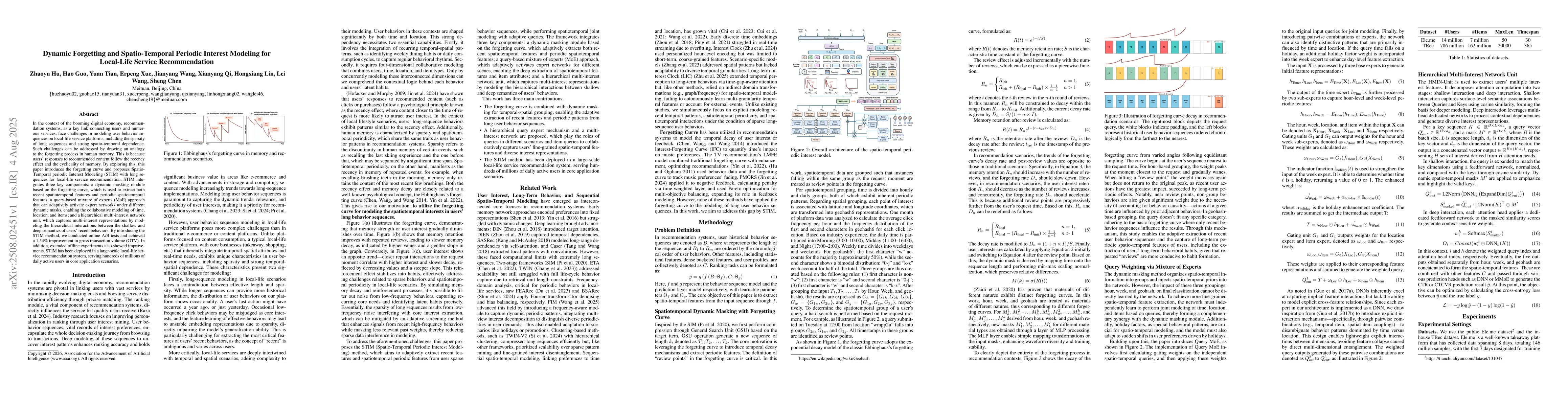 Thumbnail for Dynamic Forgetting and Spatio-Temporal Periodic Interest Modeling for
  Local-Life Service Recommendation