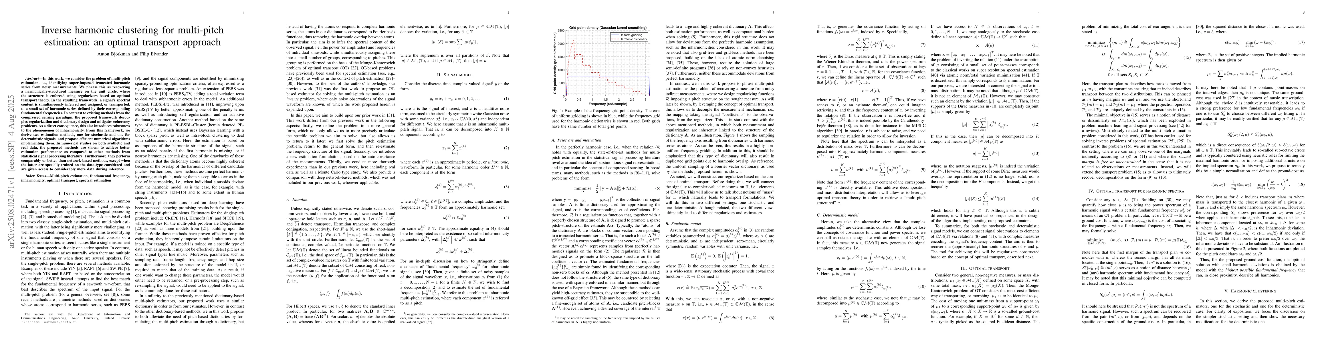 Thumbnail for Inverse harmonic clustering for multi-pitch estimation: an optimal
  transport approach