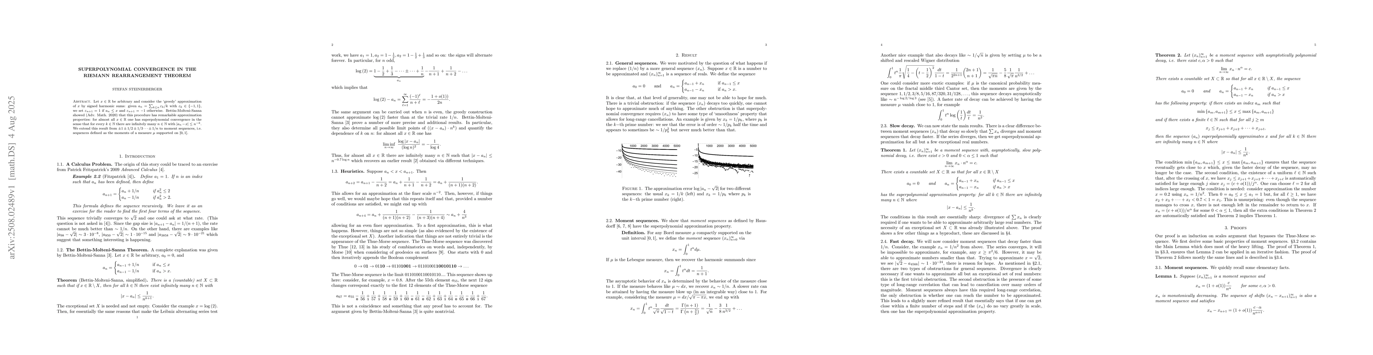 Thumbnail for Superpolynomial convergence in the Riemann Rearrangement Theorem