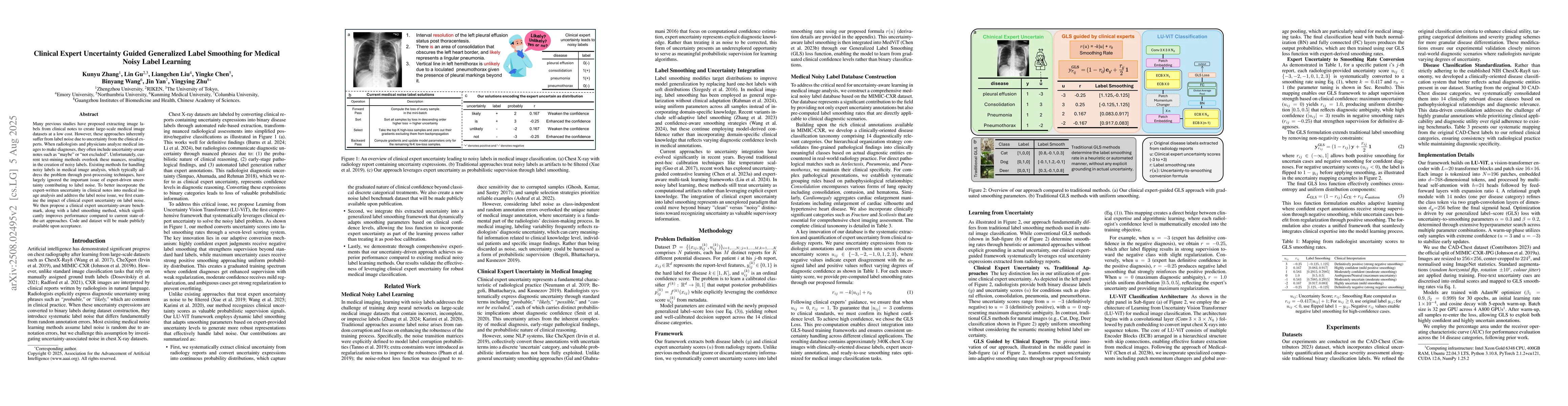 Thumbnail for Clinical Expert Uncertainty Guided Generalized Label Smoothing for
  Medical Noisy Label Learning