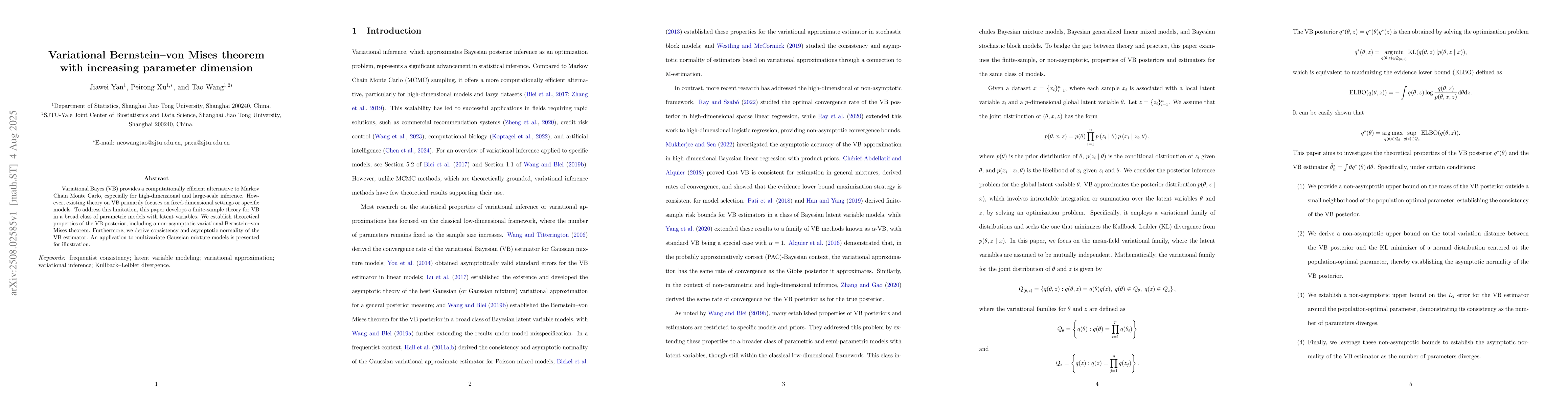 Thumbnail for Variational Bernstein-von Mises theorem with increasing parameter
  dimension
