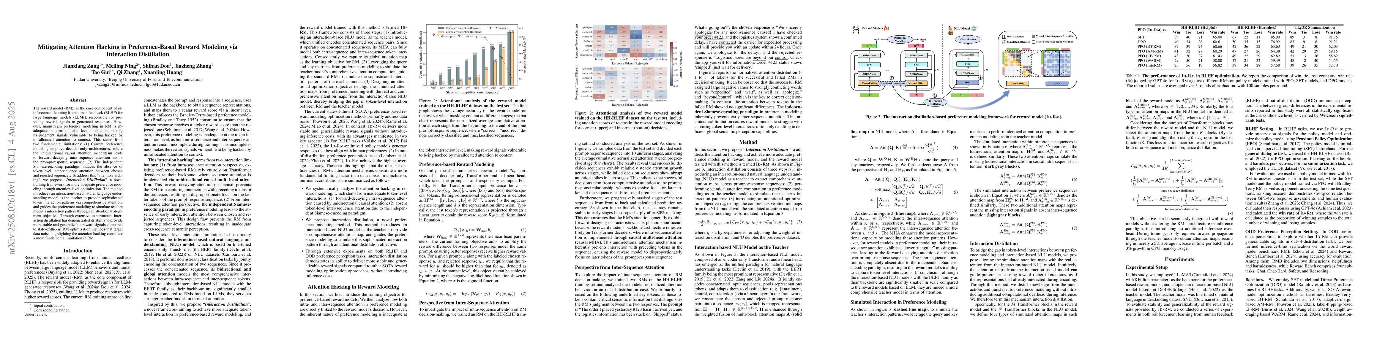 Thumbnail for Mitigating Attention Hacking in Preference-Based Reward Modeling via
  Interaction Distillation