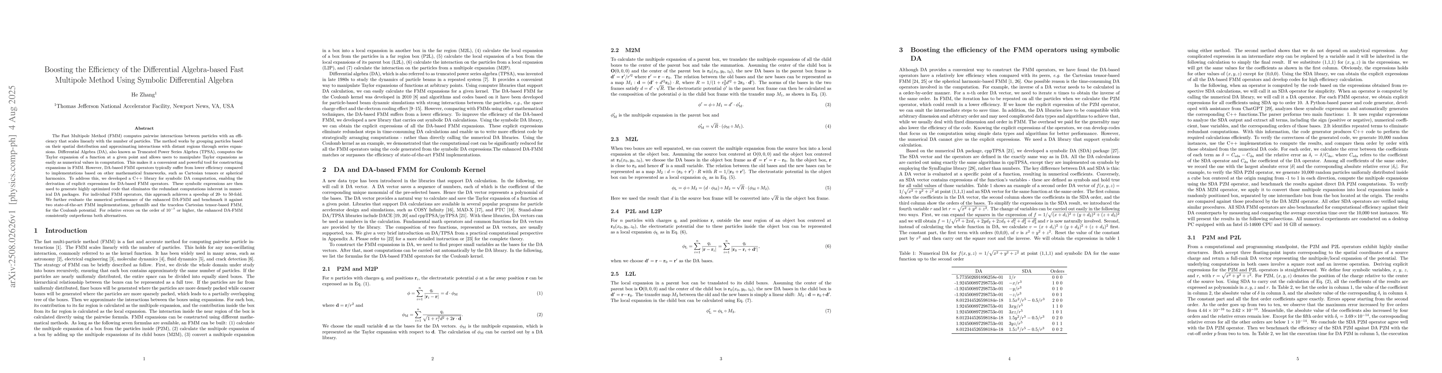 Thumbnail for Boosting the Efficiency of the Differential Algebra-based Fast Multipole
  Method Using Symbolic Differential Algebra
