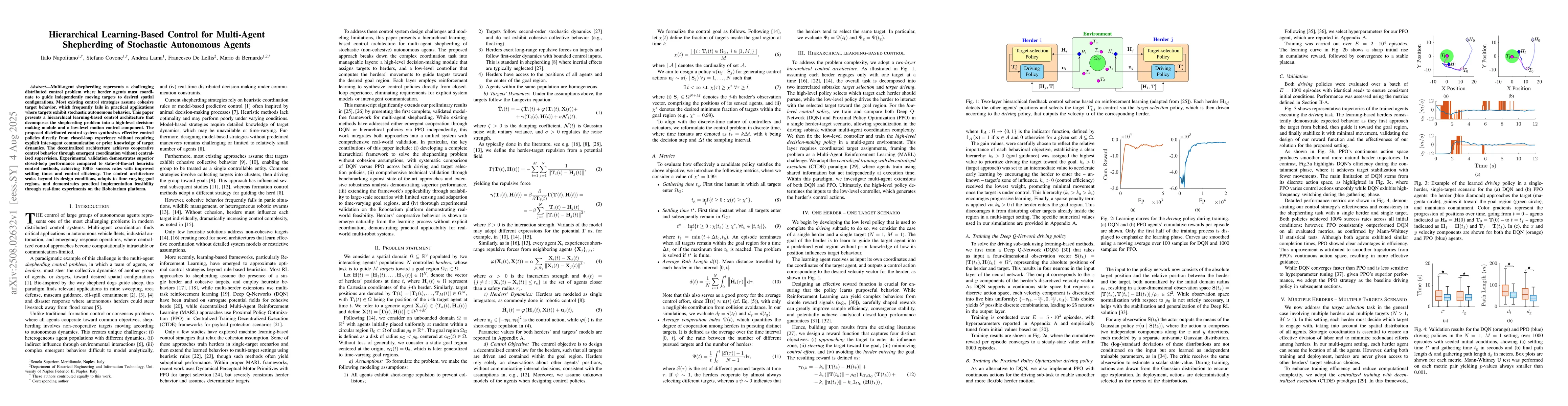 Thumbnail for Hierarchical Learning-Based Control for Multi-Agent Shepherding of
  Stochastic Autonomous Agents