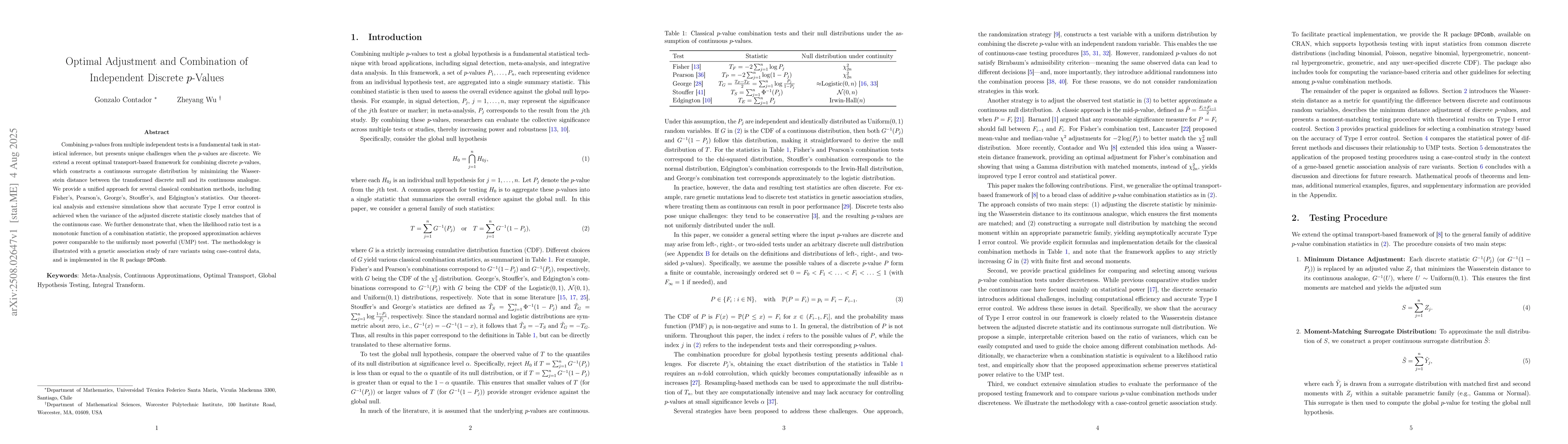 Thumbnail for Optimal Adjustment and Combination of Independent Discrete $p$-Values