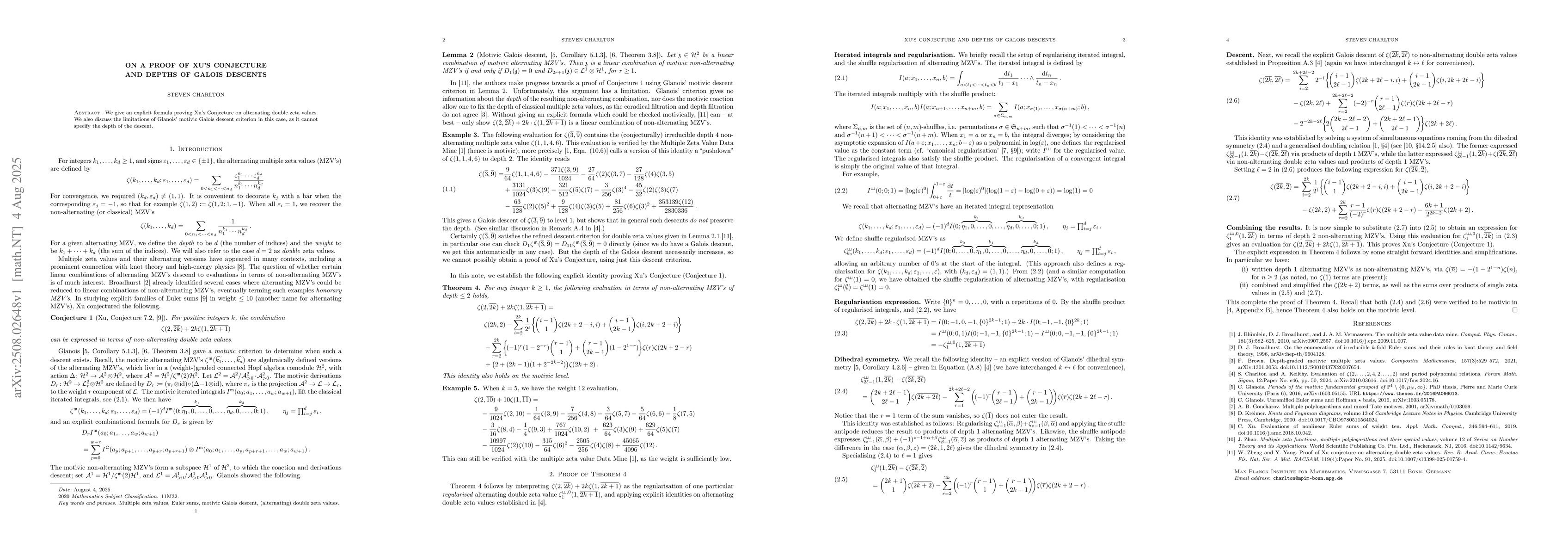 Thumbnail for On a proof of Xu's Conjecture and depths of Galois descents