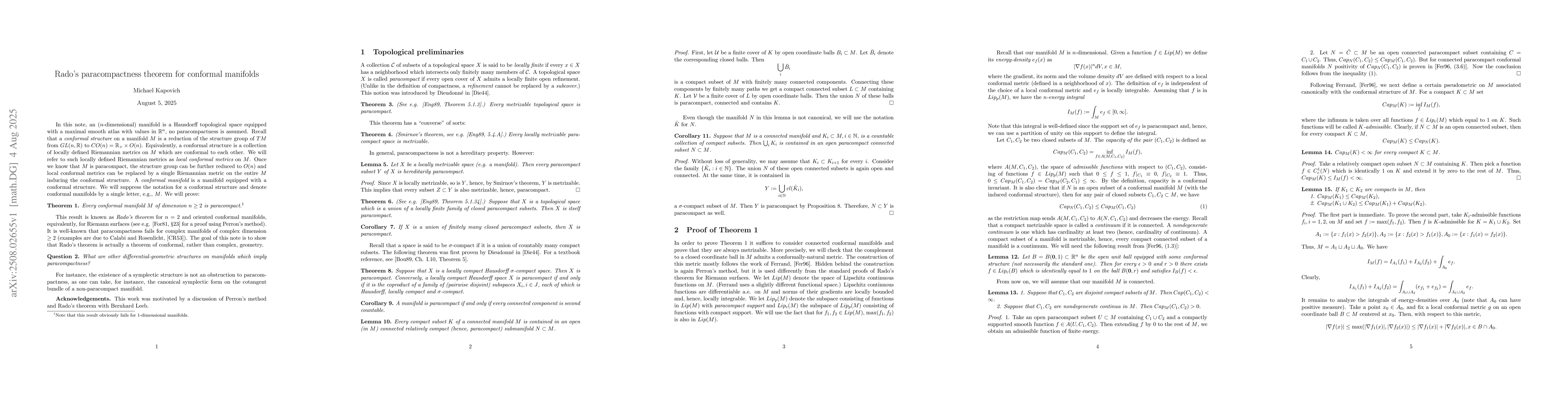 Thumbnail for Rado's paracompactness theorem for conformal manifolds