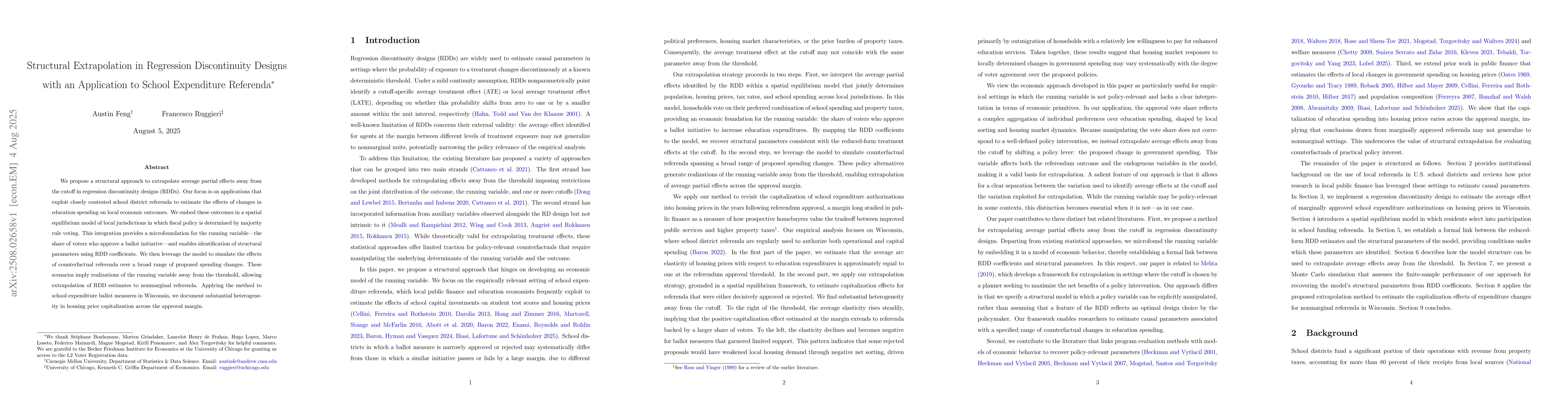 Thumbnail for Structural Extrapolation in Regression Discontinuity Designs with an
  Application to School Expenditure Referenda