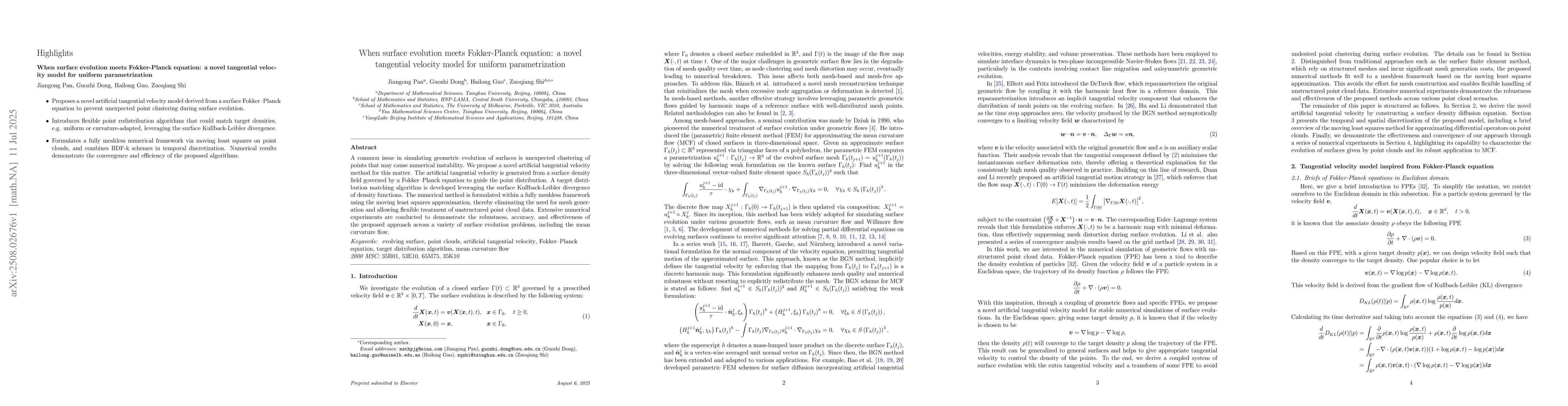 Thumbnail for When surface evolution meets Fokker-Planck equation: a novel tangential
  velocity model for uniform parametrization