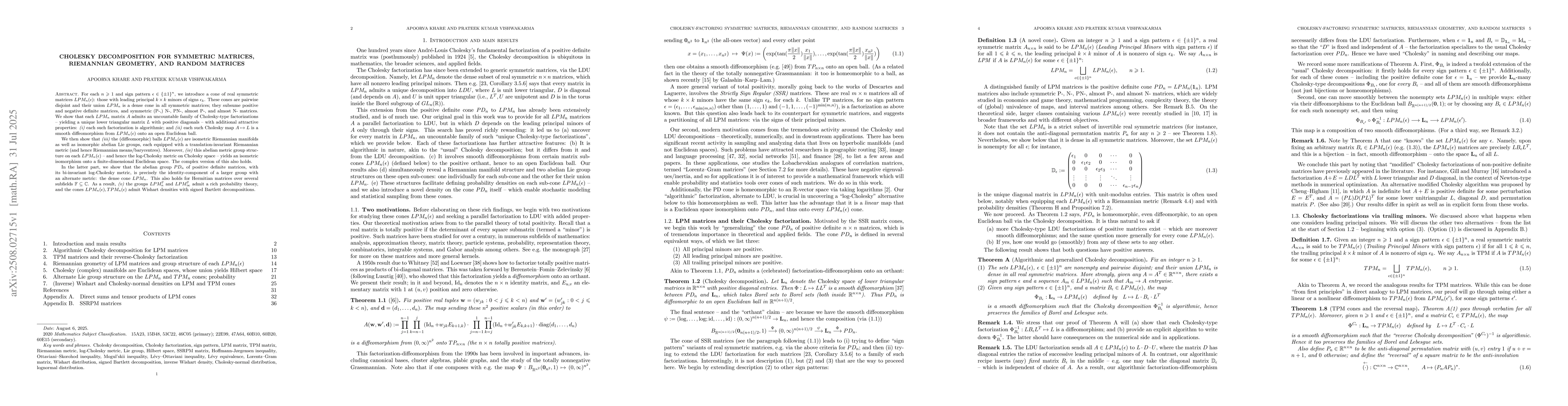 Thumbnail for Cholesky decomposition for symmetric matrices, Riemannian geometry, and
  random matrices