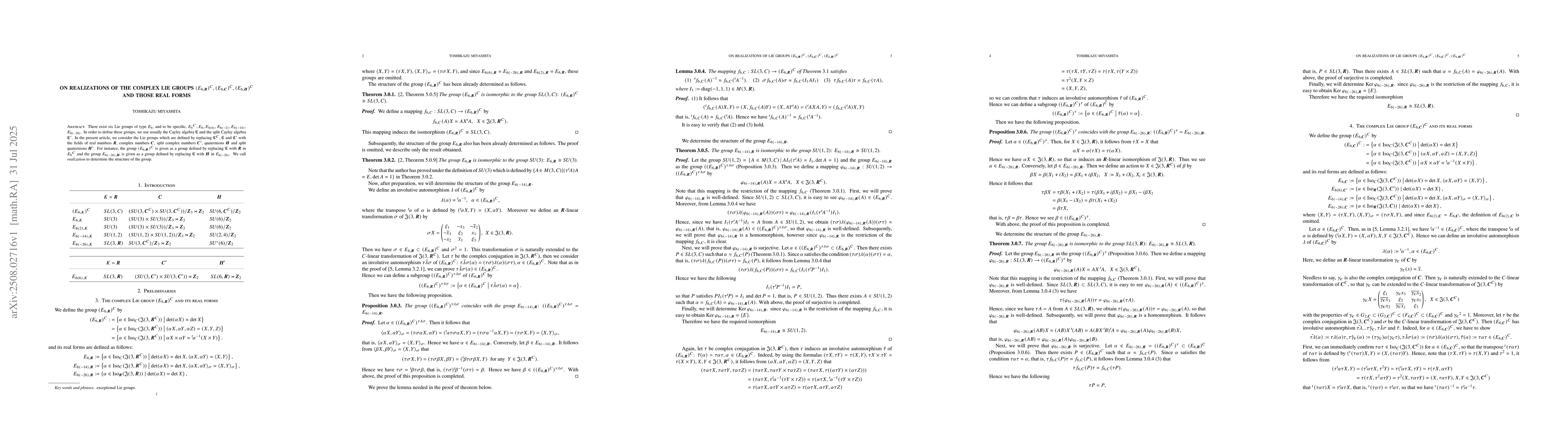Thumbnail for On realizations of the complex Lie groups $ (E_{6,\mathbb{R}})^C,
  (E_{6,\mathbb{C}})^C, (E_{6,\mathbb{H}})^C $ and those real forms