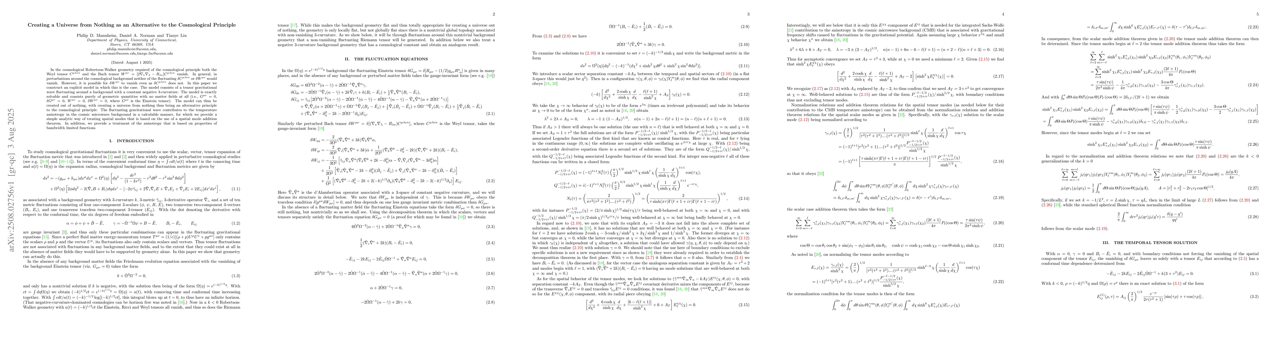 Thumbnail for Creating a Universe from Nothing as an Alternative to the Cosmological
  Principle