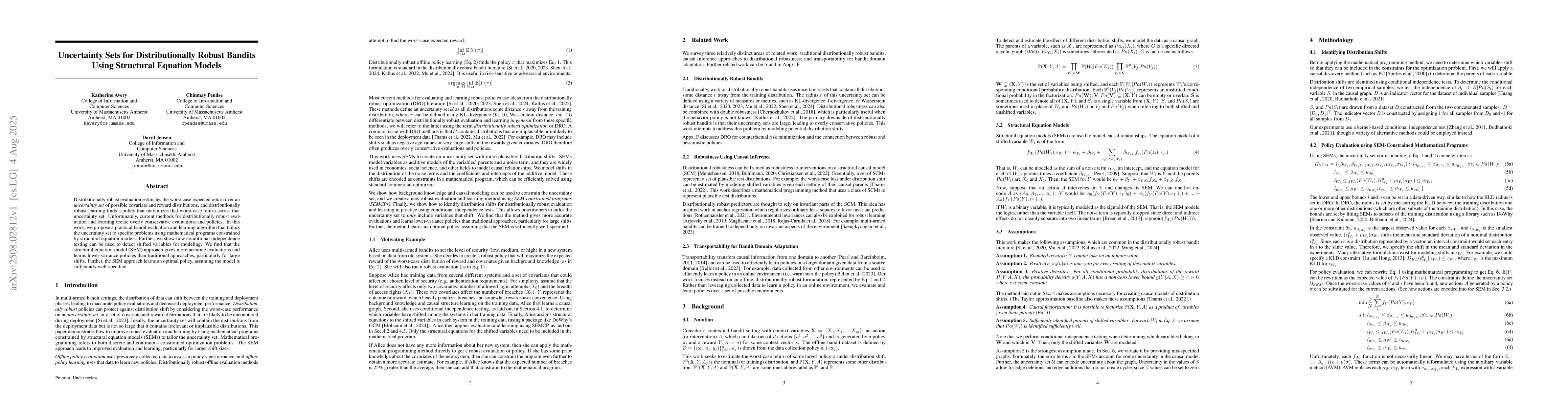 Thumbnail for Uncertainty Sets for Distributionally Robust Bandits Using Structural
  Equation Models