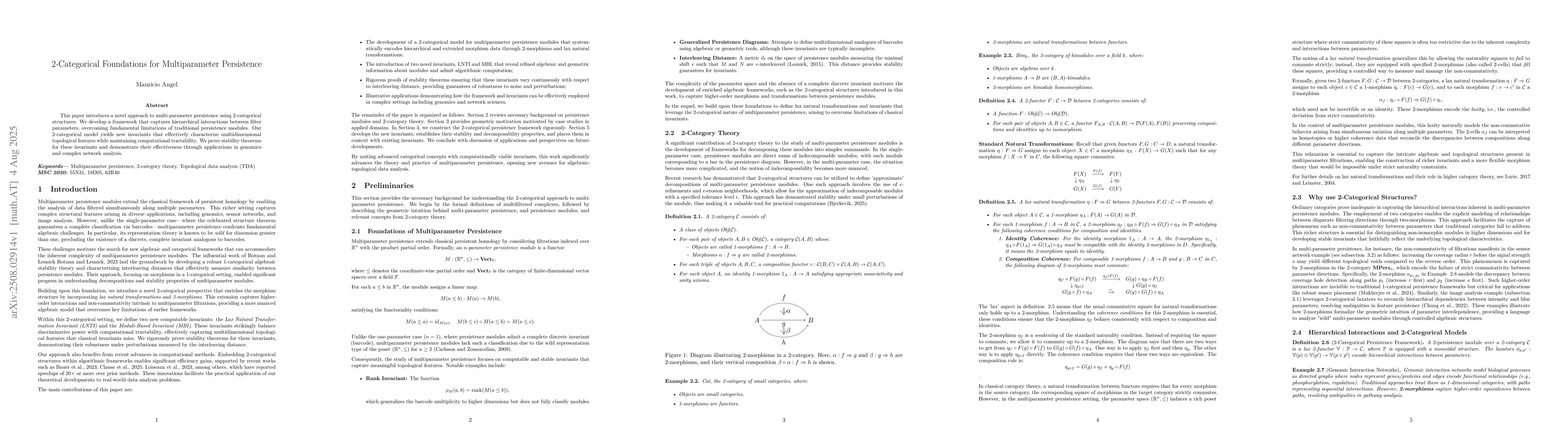 Thumbnail for 2-Categorical Foundations for Multiparameter Persistence