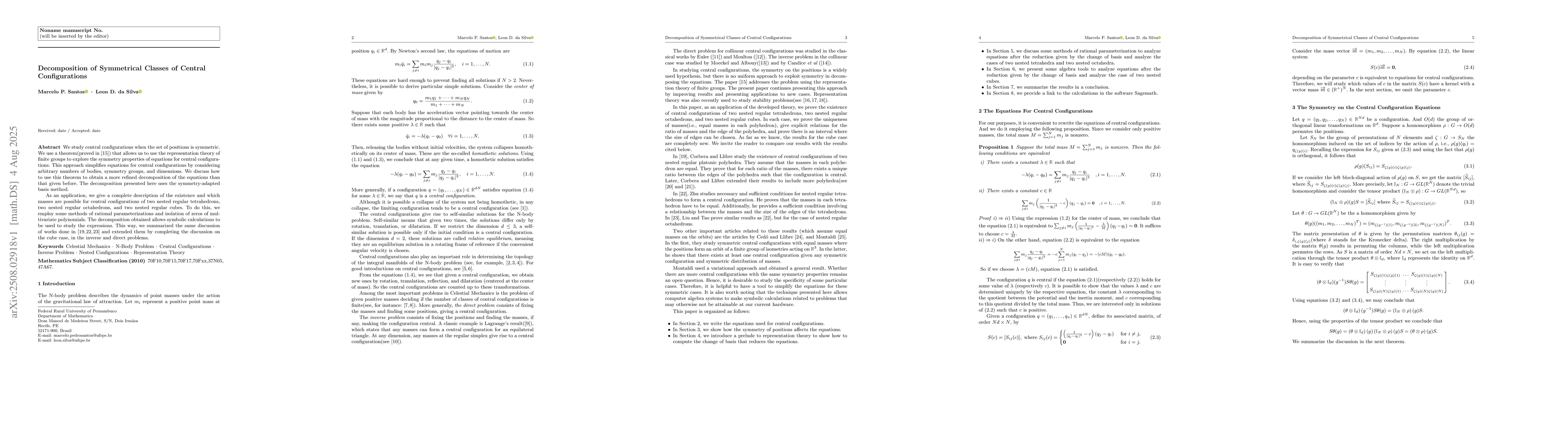 Thumbnail for Decomposition of Symmetrical Classes of Central Configurations