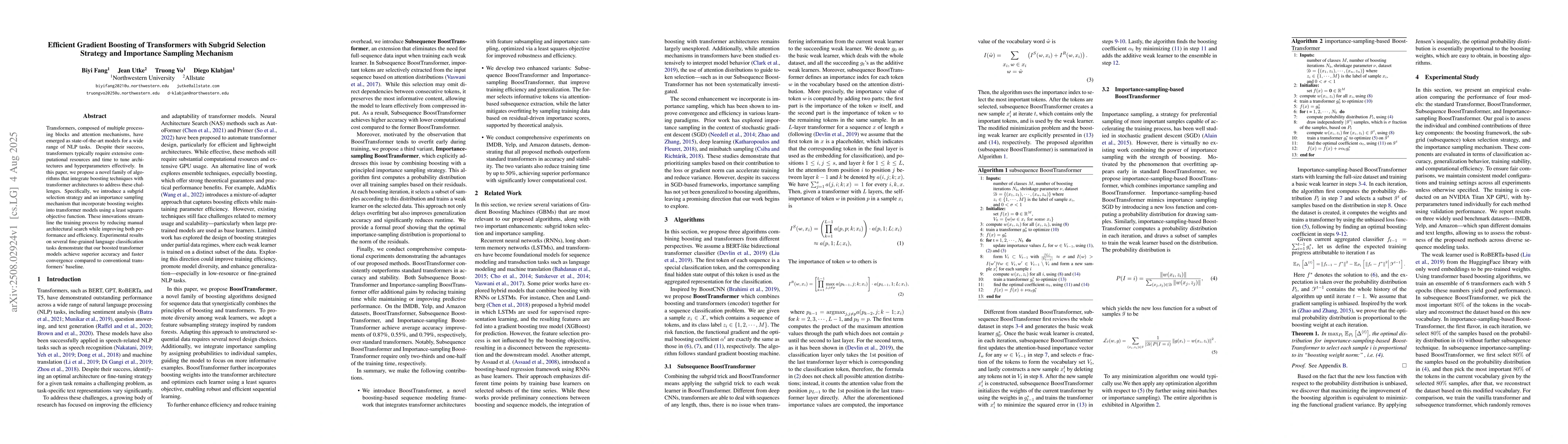 Thumbnail for BoostTransformer: Enhancing Transformer Models with Subgrid Selection
  and Importance Sampling