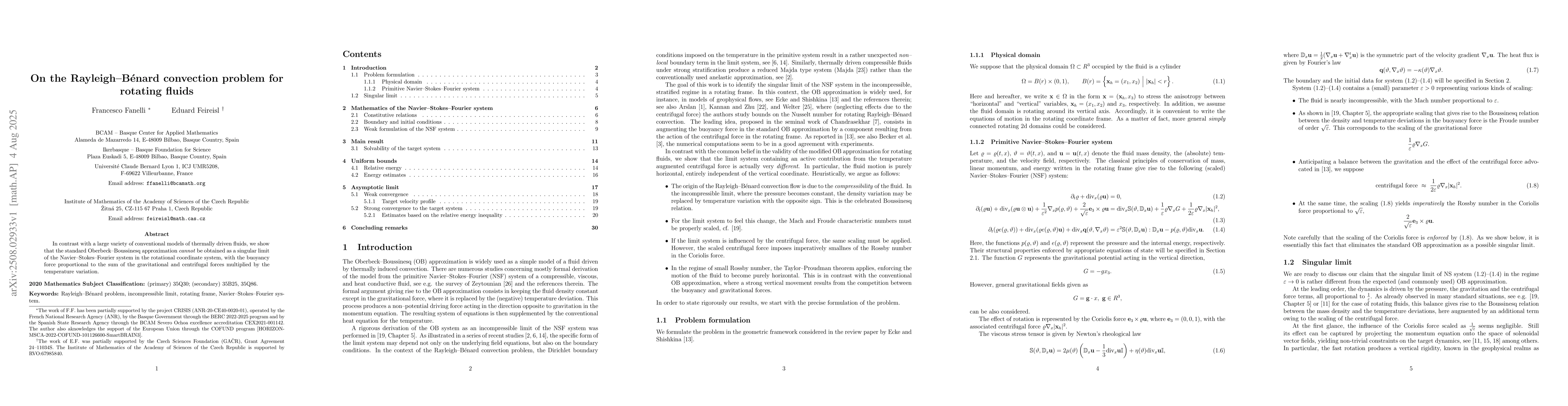 Thumbnail for On the Rayleigh--B\' enard convection problem for rotating fluids