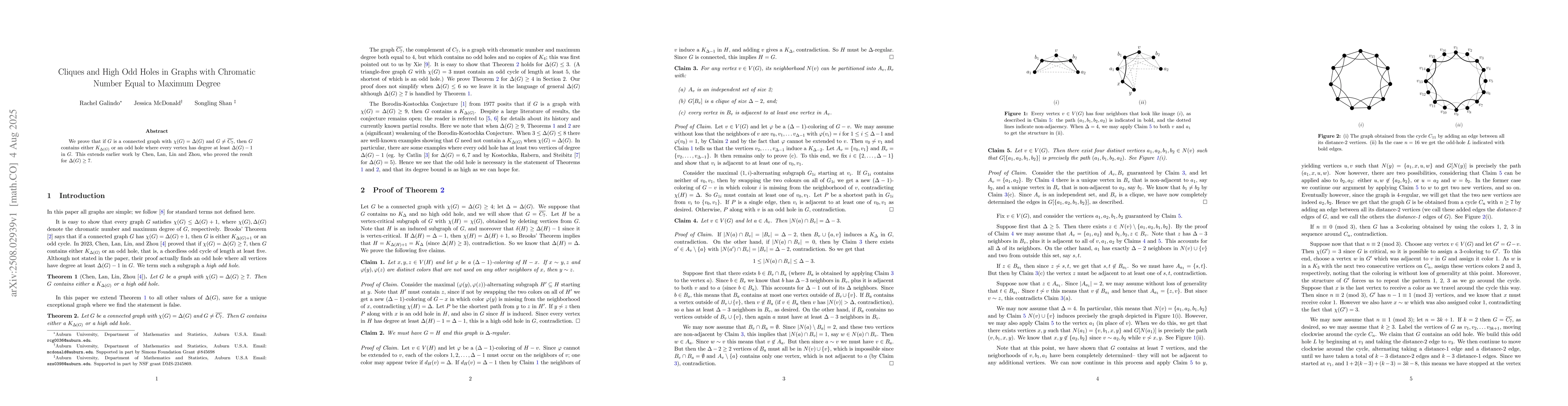 Thumbnail for Cliques and High Odd Holes in Graphs with Chromatic Number Equal to
  Maximum Degree