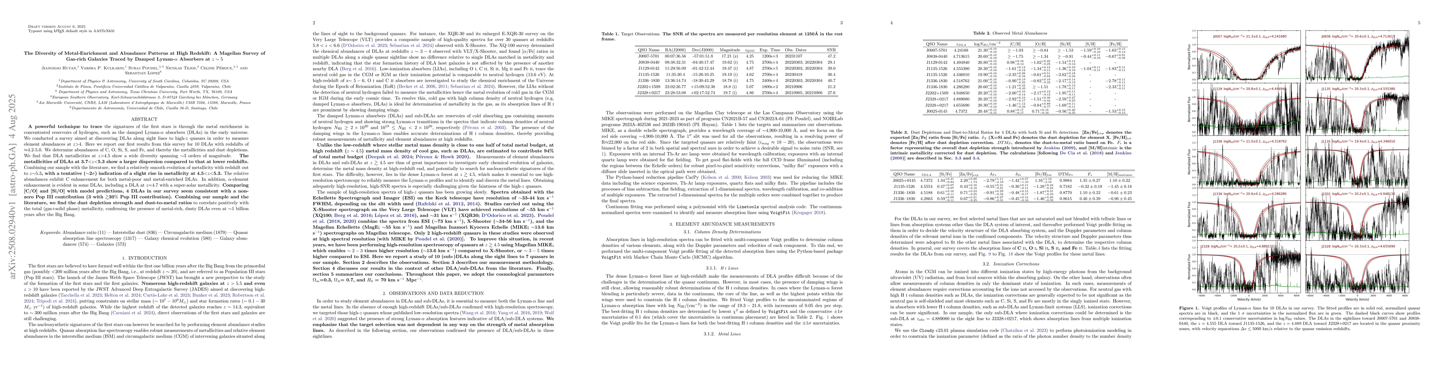 Thumbnail for The Diversity of Metal-Enrichment and Abundance Patterns at High
  Redshift: A Magellan Survey of Gas-rich Galaxies Traced by Damped Lyman-alpha
  Absorbers at z~5