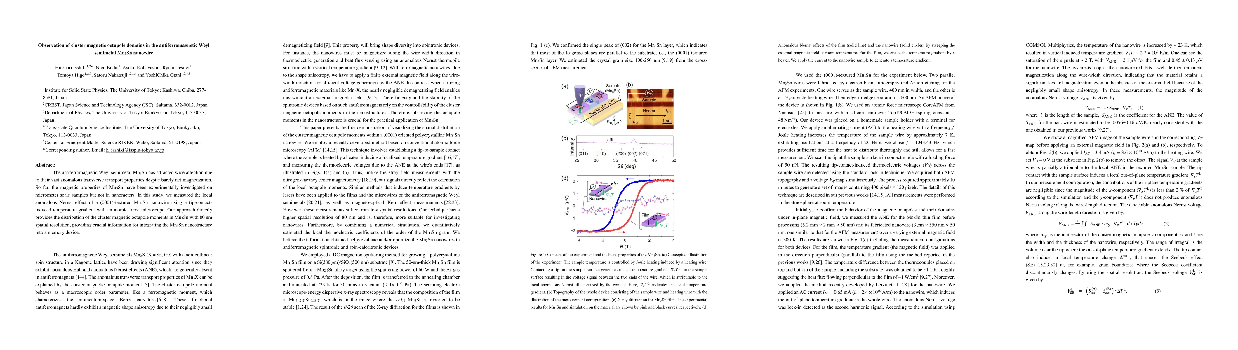 Thumbnail for Observation of cluster magnetic octupole domains in the
  antiferromagnetic Weyl semimetal Mn3Sn nanowire